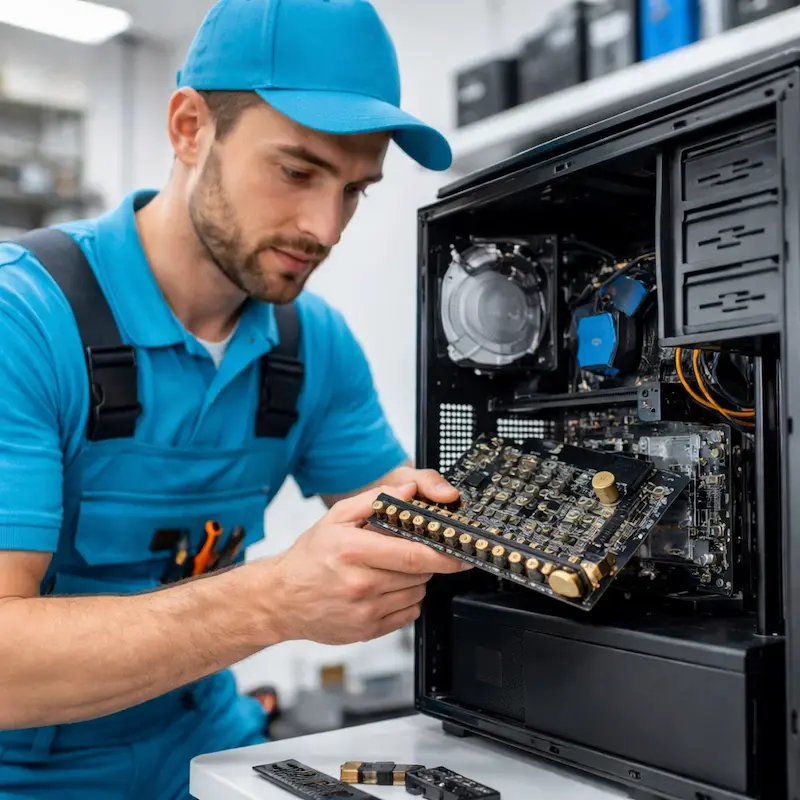 Мастер устанавливает звуковую карту на ПК в Сосновоборске